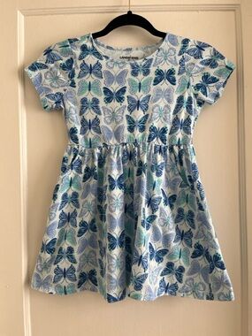 Size 8 Girls 100% Cotton Blue Butterflies Fit and Flare Short Sleeved Sun Dress